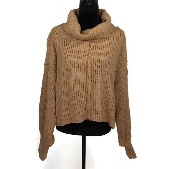 Free People Be Yours Cowl Neck Sweater Oversize Cozy Knit Beige NEW $128 - Picture 2 of 5